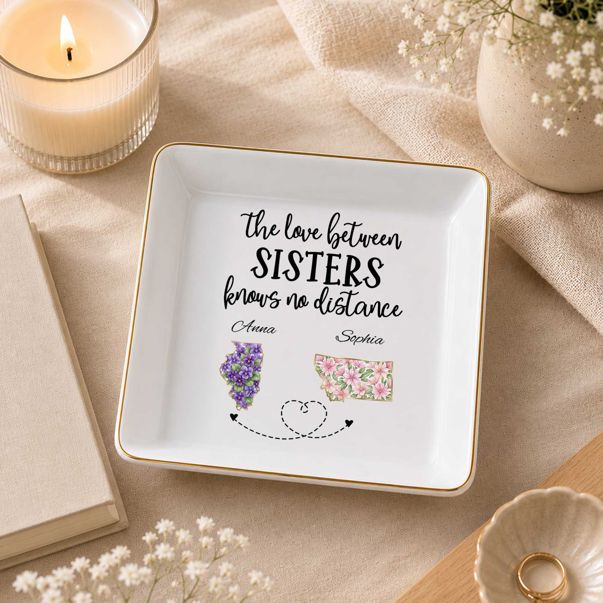 Personalized Floral Jewelry Dish Custom Name Gift for Sister Jewelry Dish GradoCreations