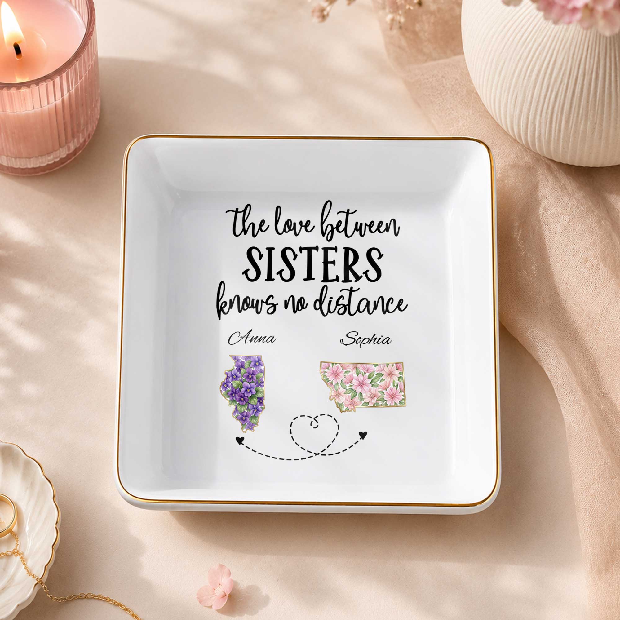 Personalized Floral Jewelry Dish Custom Name Gift for Sister Jewelry Dish GradoCreations