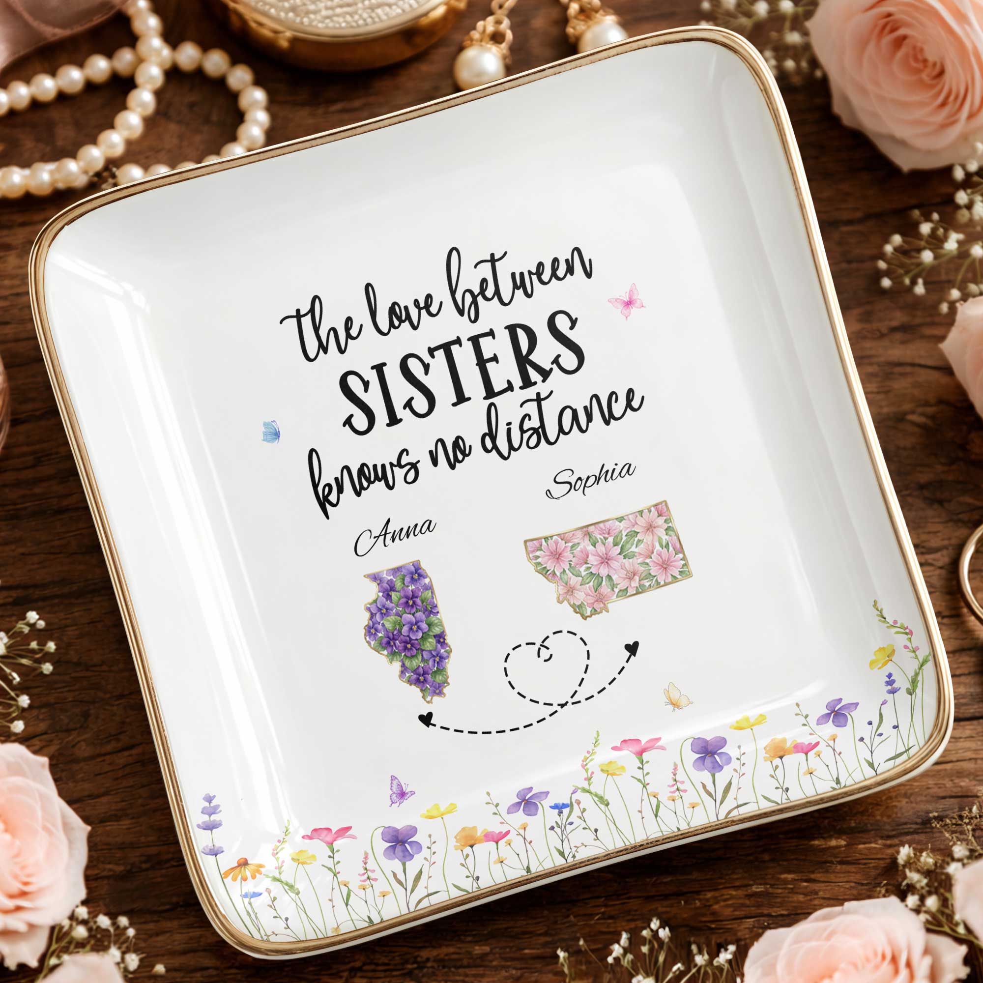 Personalized Floral Jewelry Dish Custom Gift for Sister Jewelry Dish GradoCreations