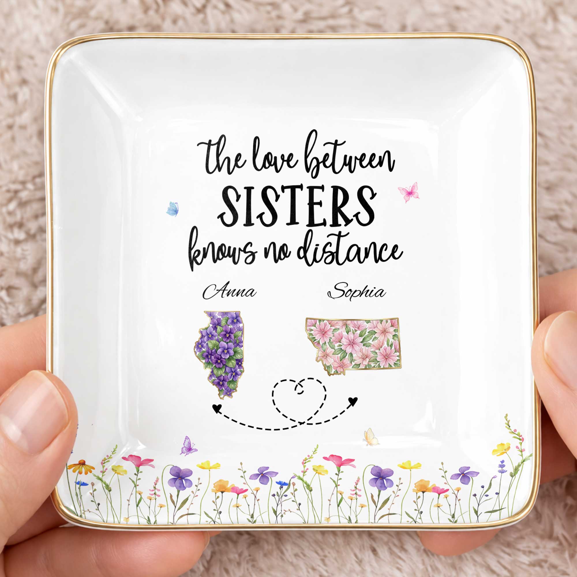 Personalized Floral Jewelry Dish Custom Gift for Sister Jewelry Dish GradoCreations