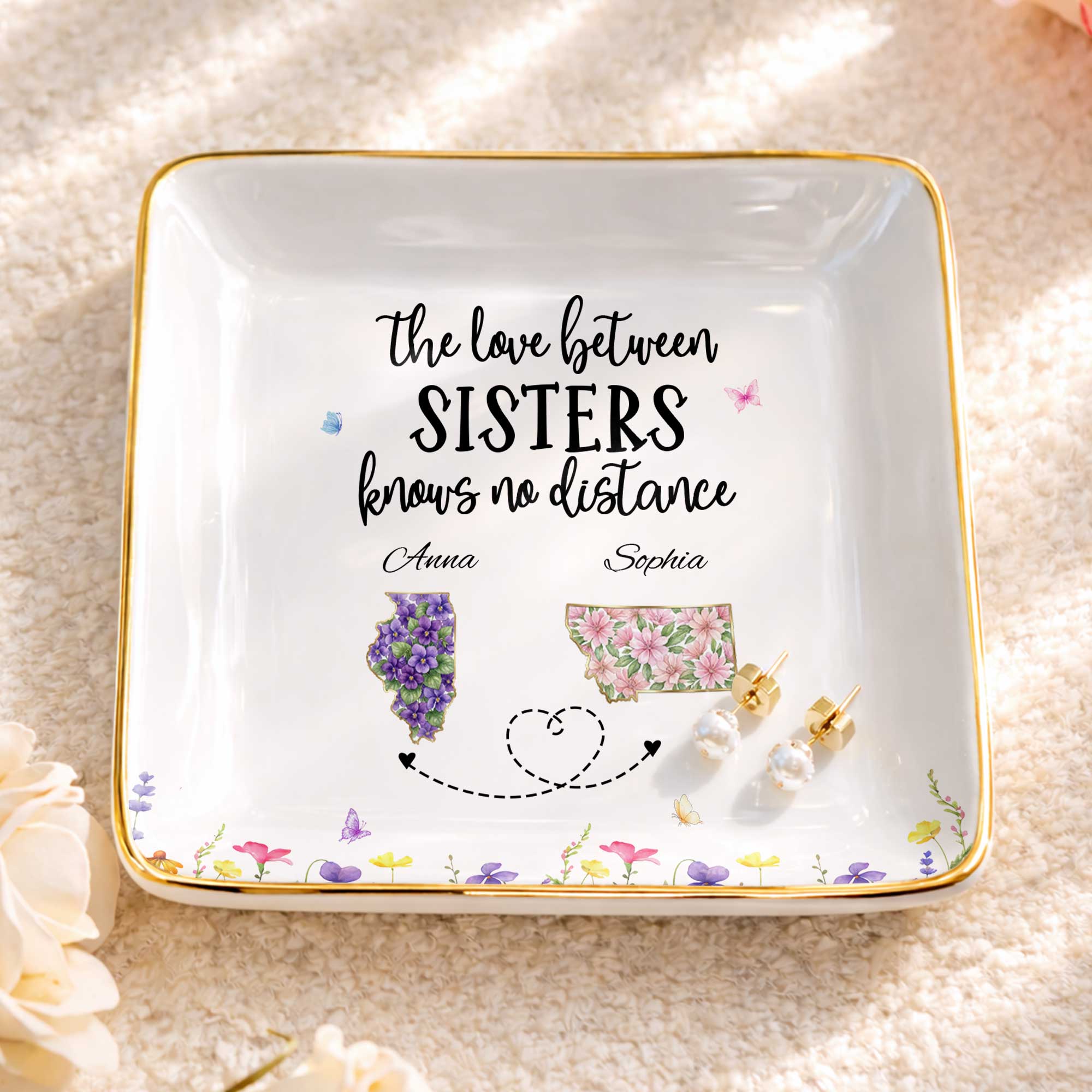 Personalized Floral Jewelry Dish Custom Gift for Sister Jewelry Dish GradoCreations