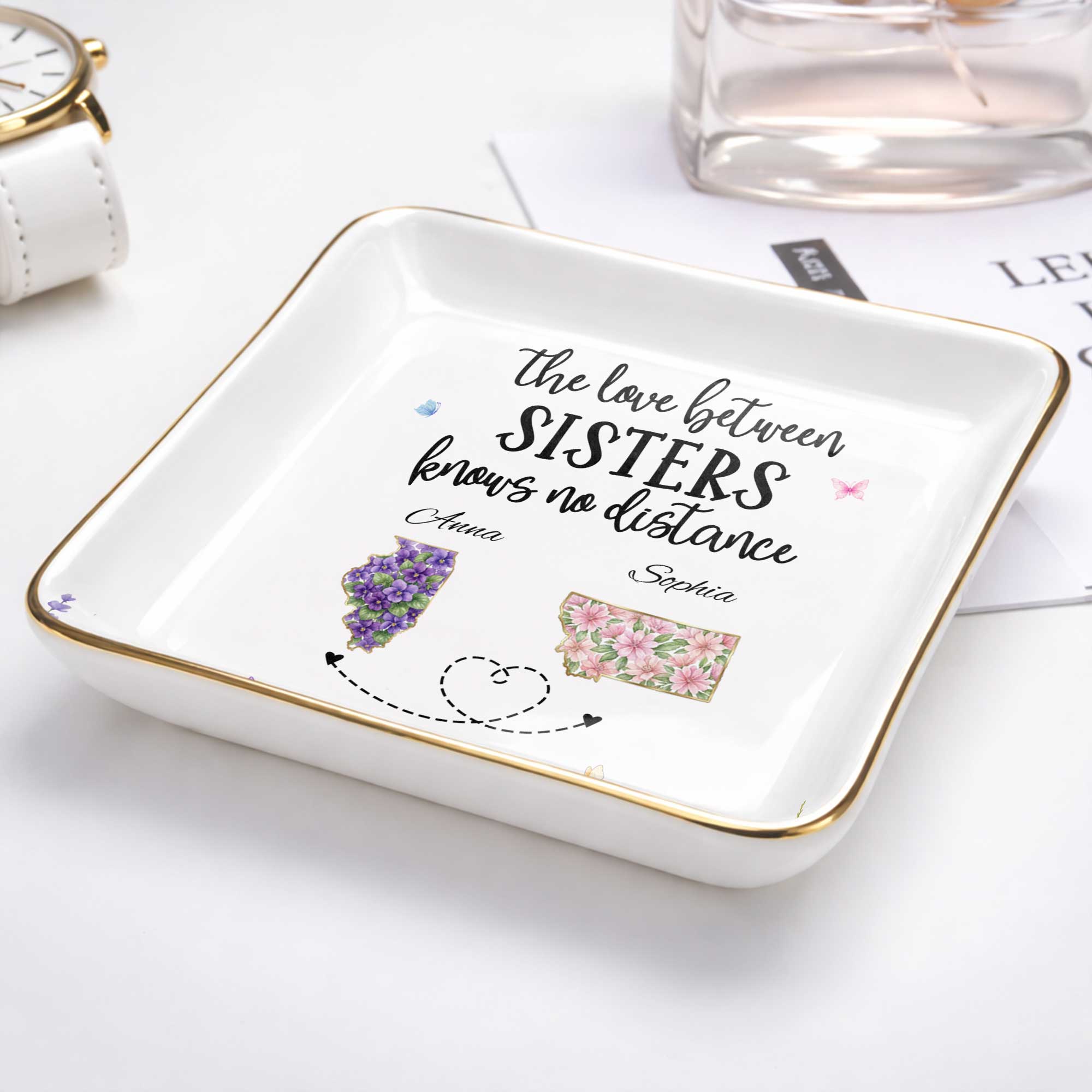 Personalized Floral Jewelry Dish Custom Gift for Sister Jewelry Dish GradoCreations