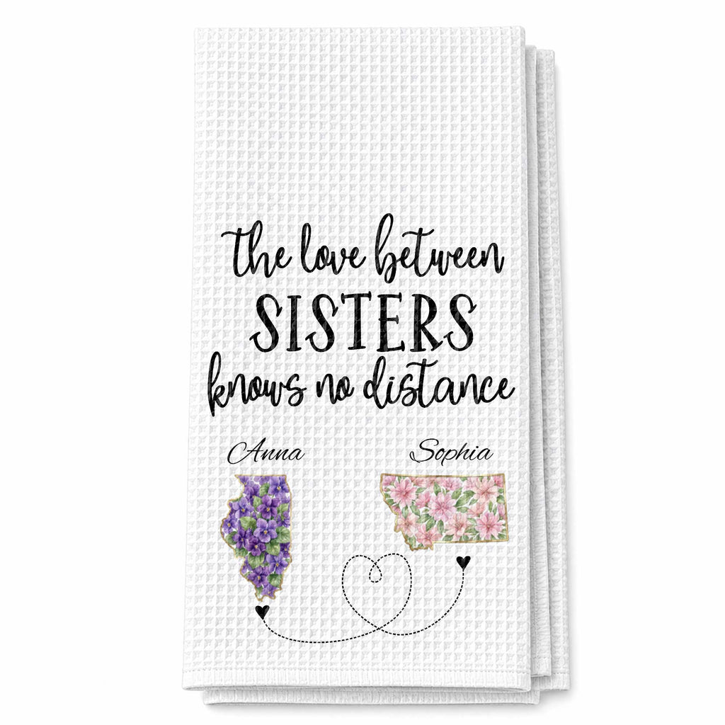 Personalized Floral State Map Kitchen Towel Gift for Sister Kitchen Towel GradoCreations