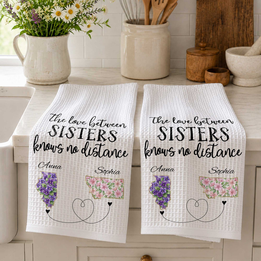 Personalized Floral State Map Kitchen Towel Gift for Sister Kitchen Towel GradoCreations