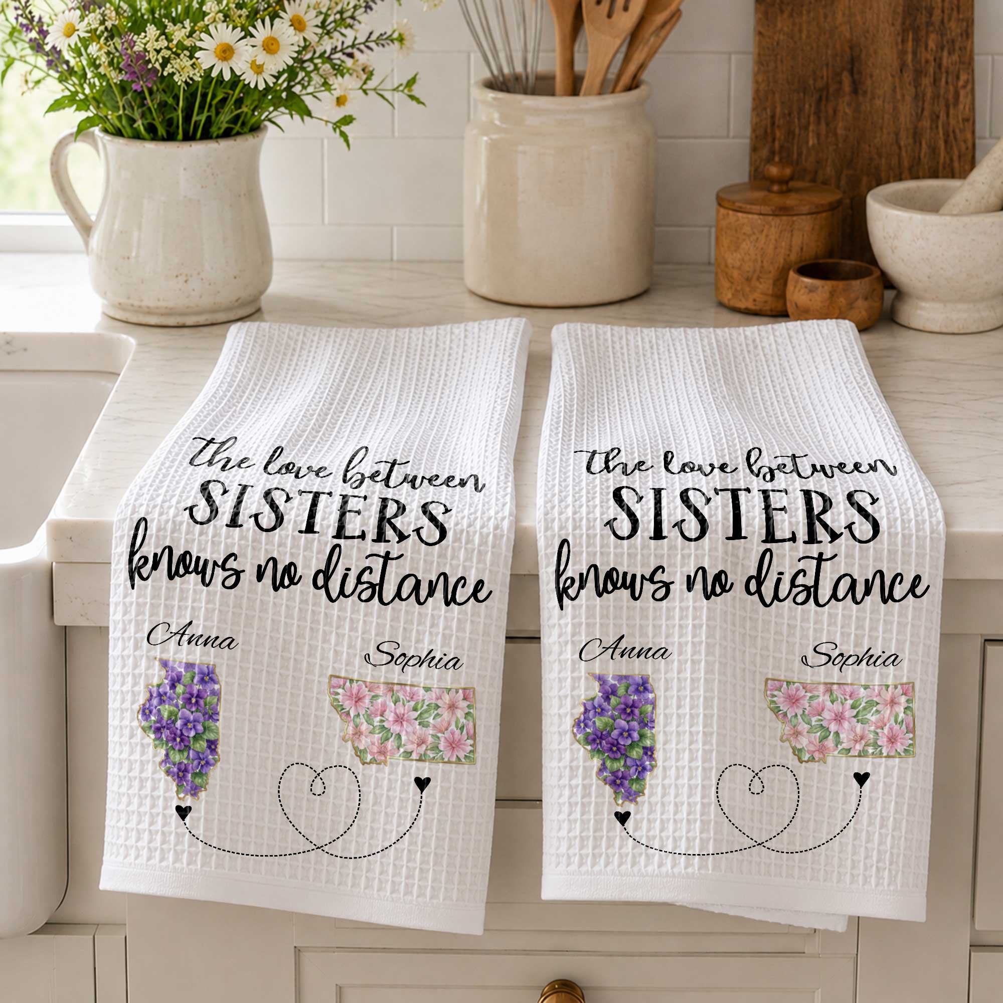 Personalized Floral State Map Kitchen Towel Gift for Sister Kitchen Towel GradoCreations