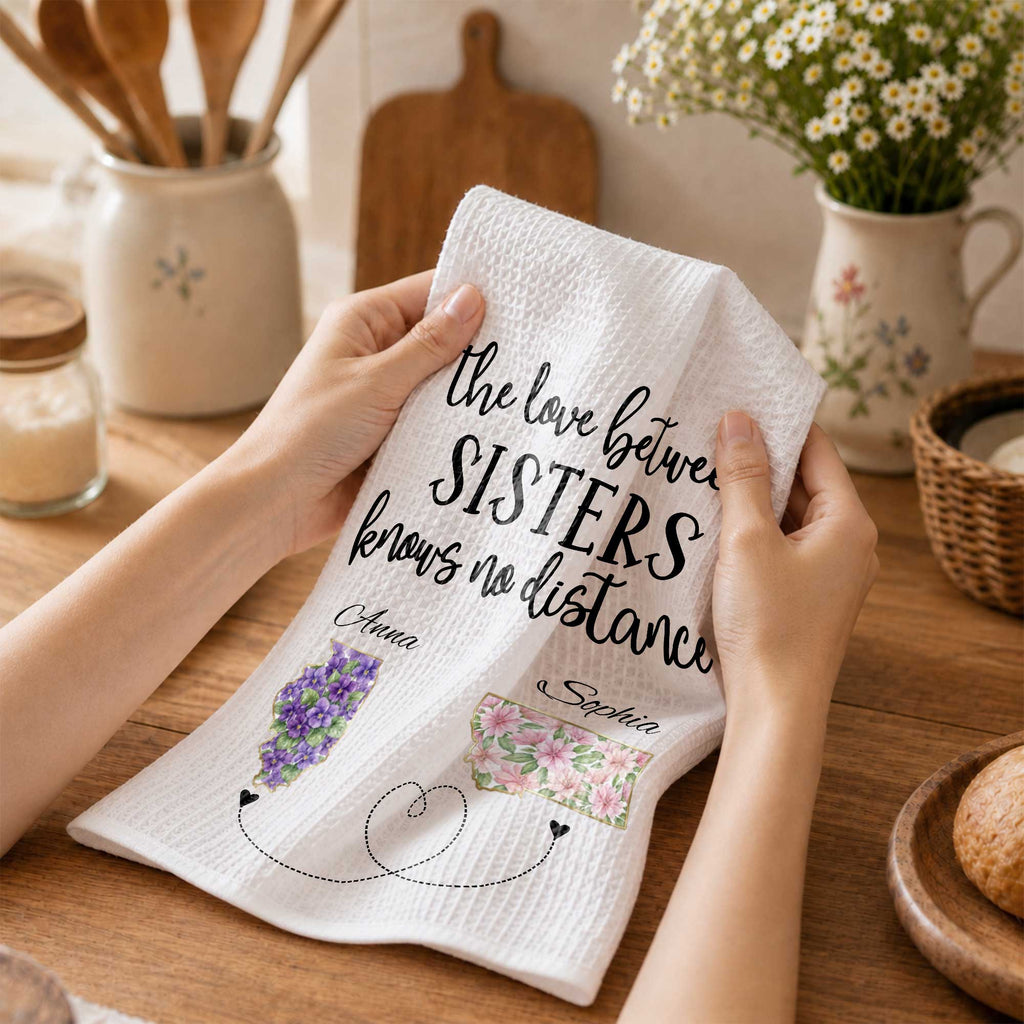 Personalized Floral State Map Kitchen Towel Gift for Sister Kitchen Towel GradoCreations