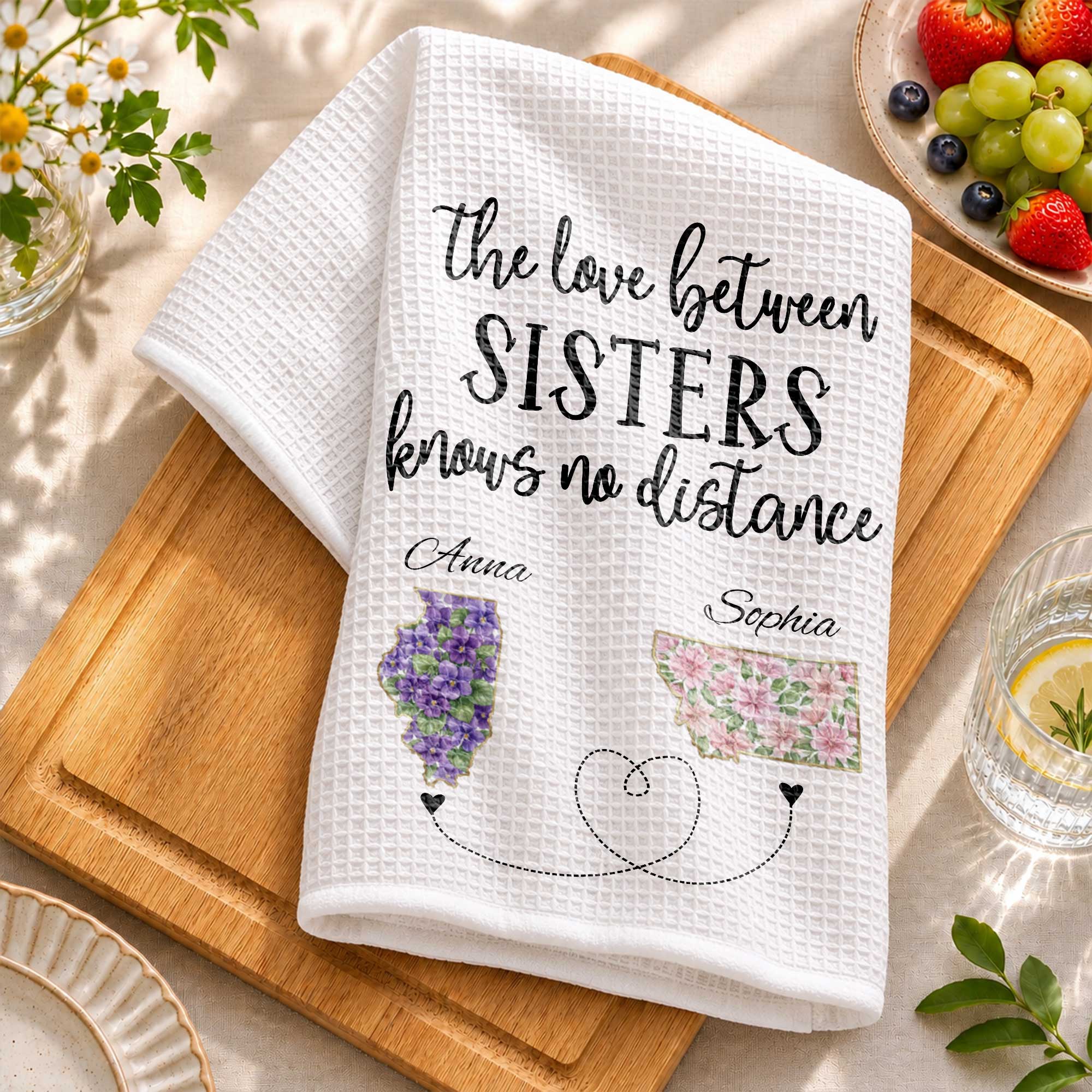 Personalized Floral State Map Kitchen Towel Gift for Sister Kitchen Towel GradoCreations