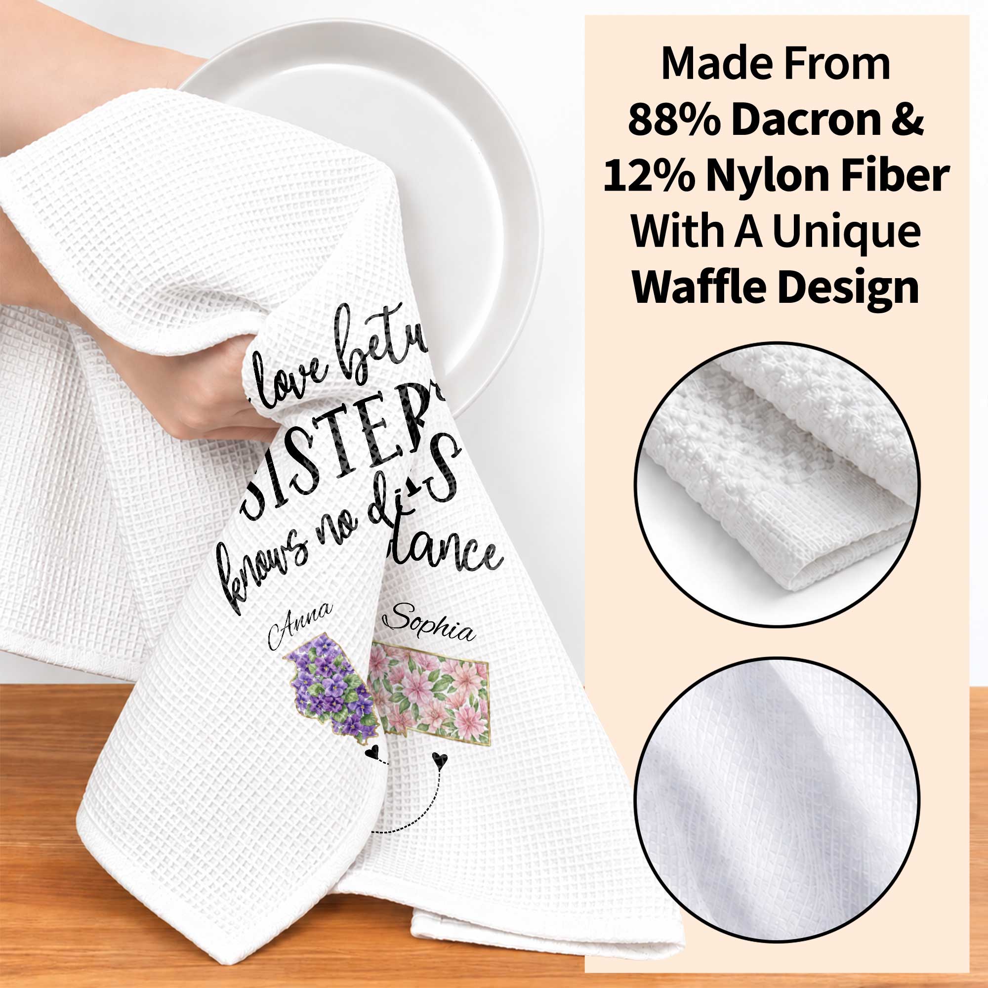 Personalized Floral State Map Kitchen Towel Gift for Sister Kitchen Towel GradoCreations