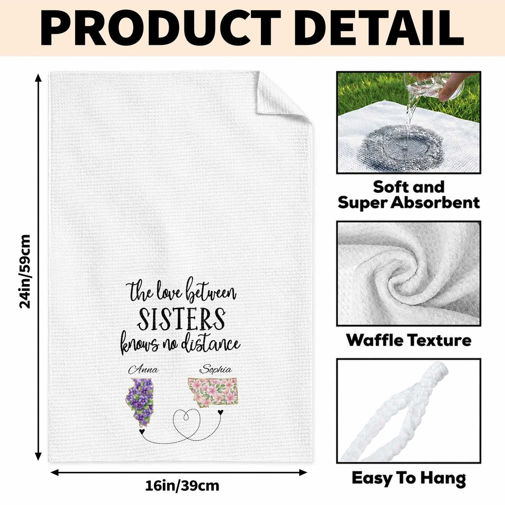 Personalized Floral State Map Kitchen Towel Gift for Sister Kitchen Towel GradoCreations
