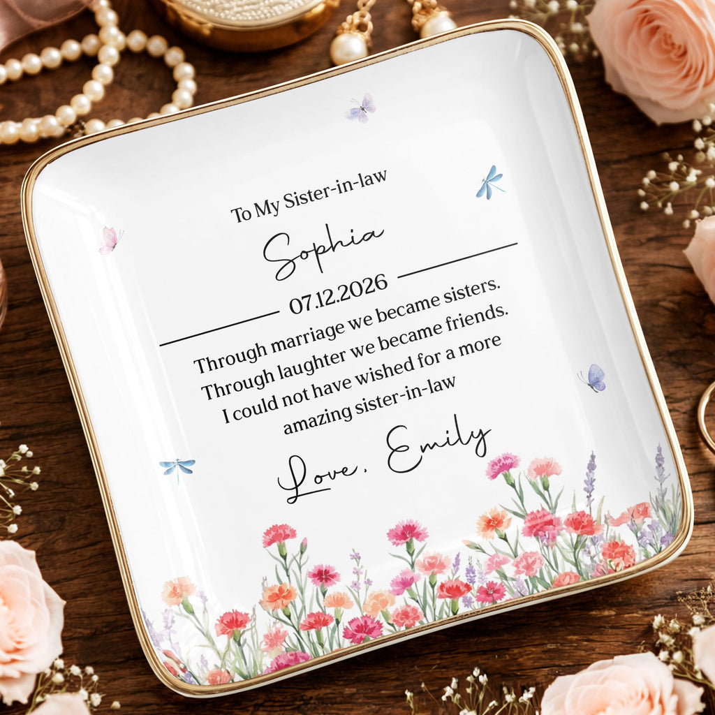 Personalized Floral Jewelry Dish Custom Gift for Sister-in-Law