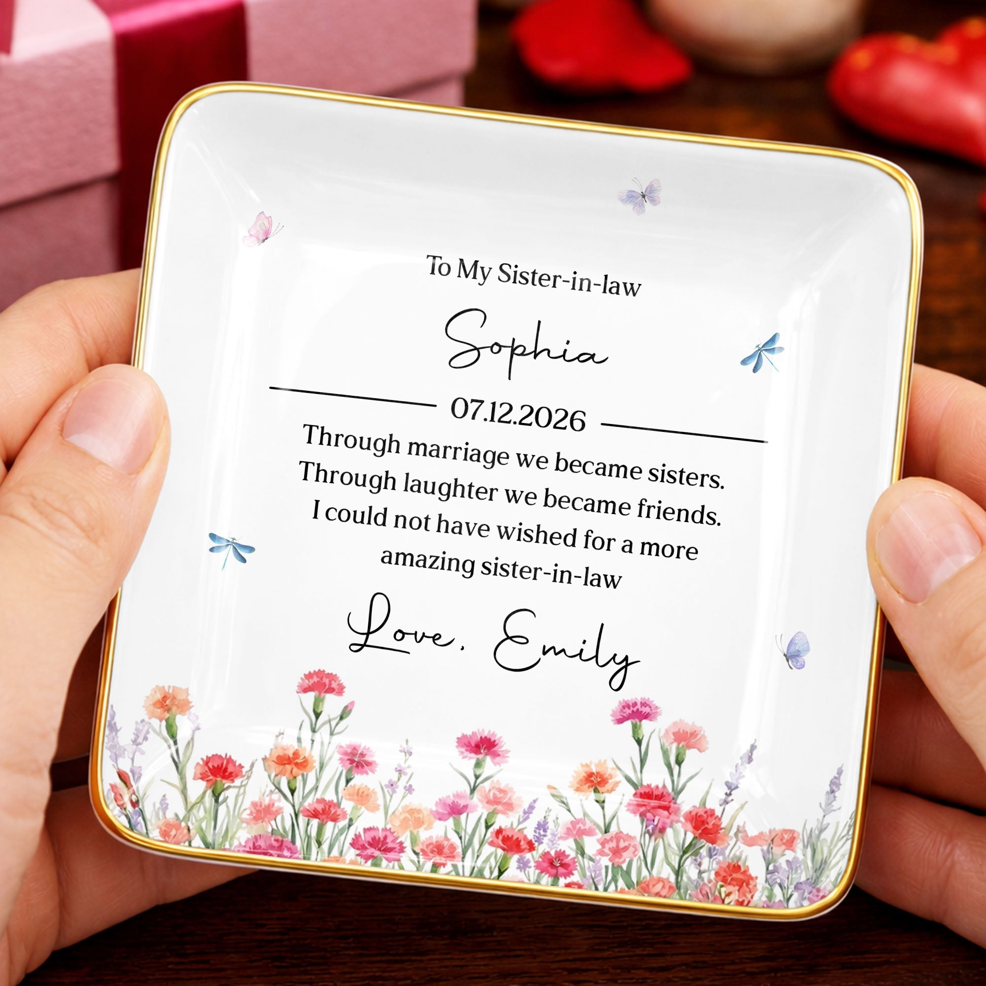 Personalized Floral Jewelry Dish Custom Gift for Sister-in-Law