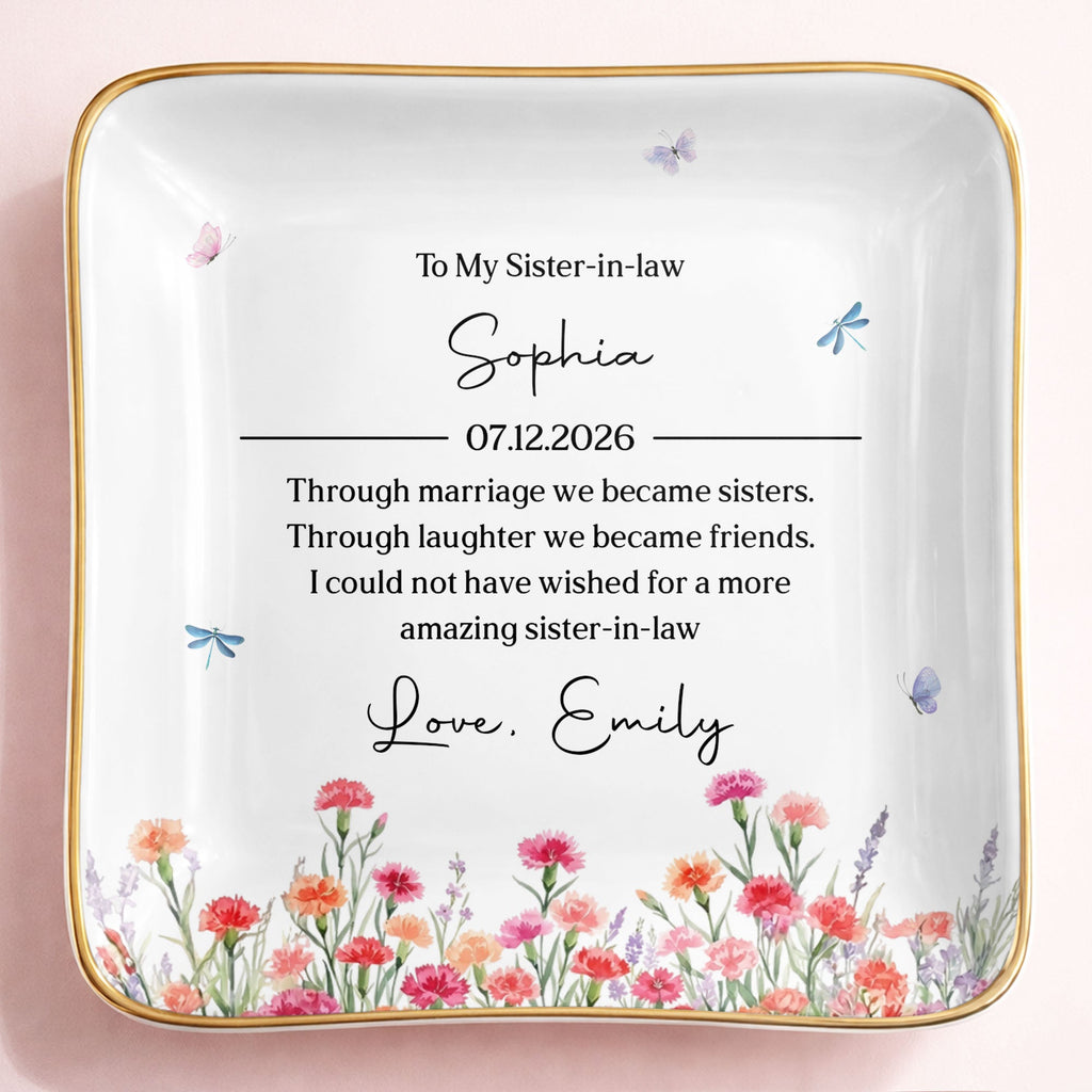 Personalized Floral Jewelry Dish Custom Gift for Sister-in-Law