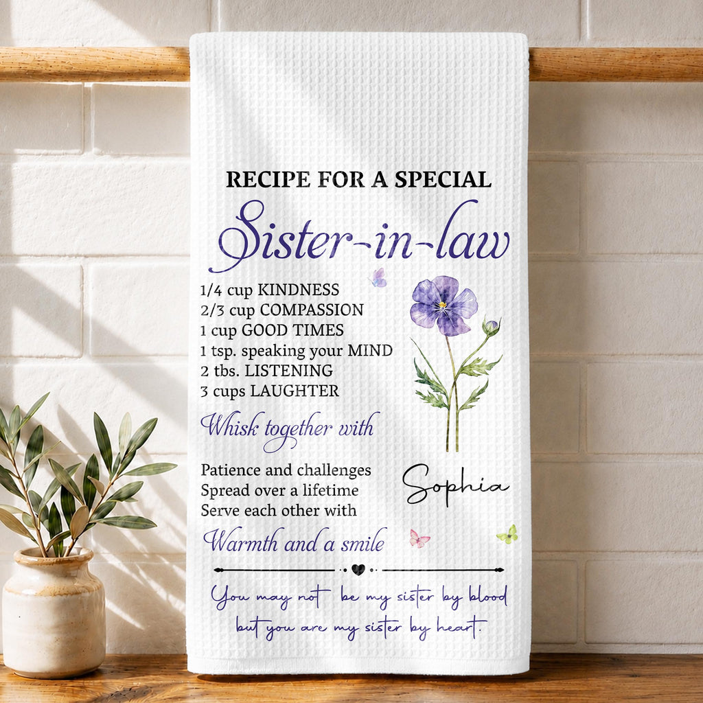 Personalized Kitchen Towel Recipe for Sister-in-law Gift Home Kitchen Towel GradoCreations