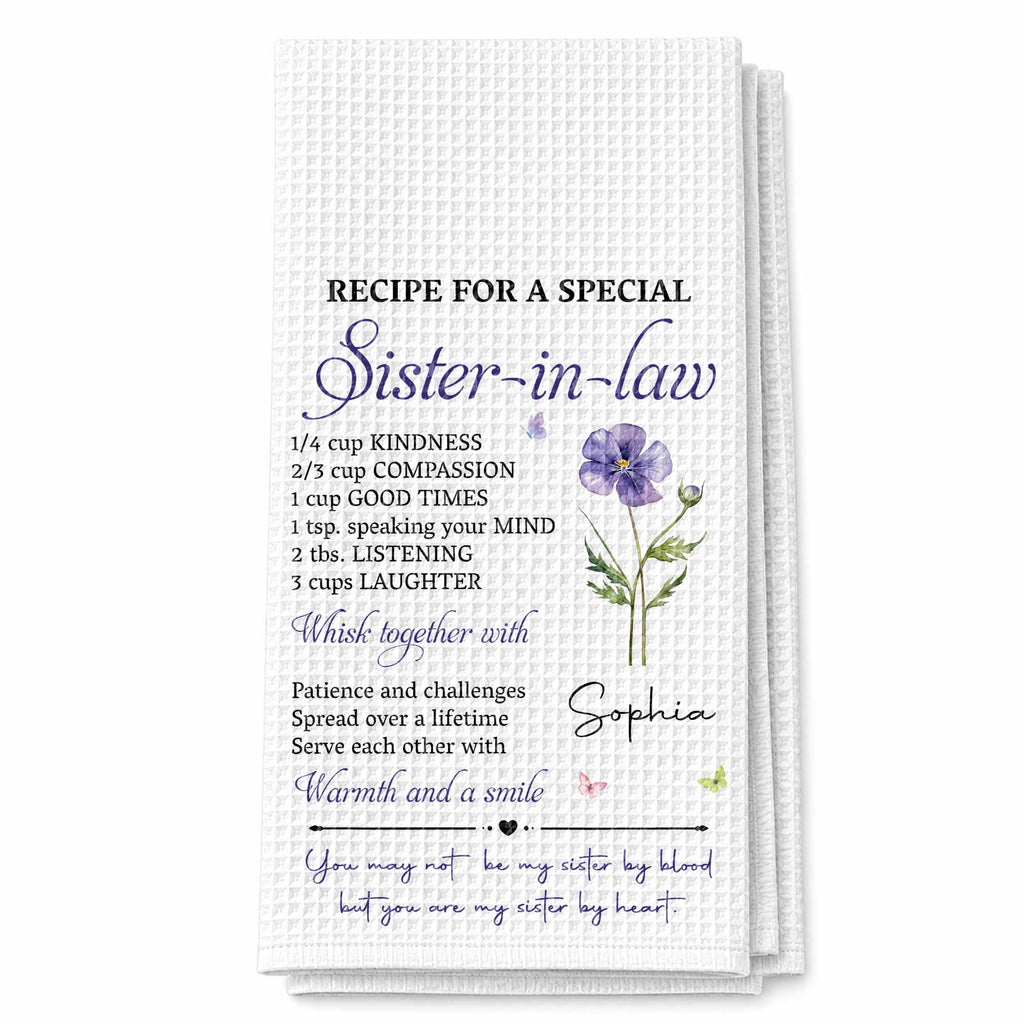 Personalized Kitchen Towel Recipe for Sister-in-law Gift Home Kitchen Towel GradoCreations