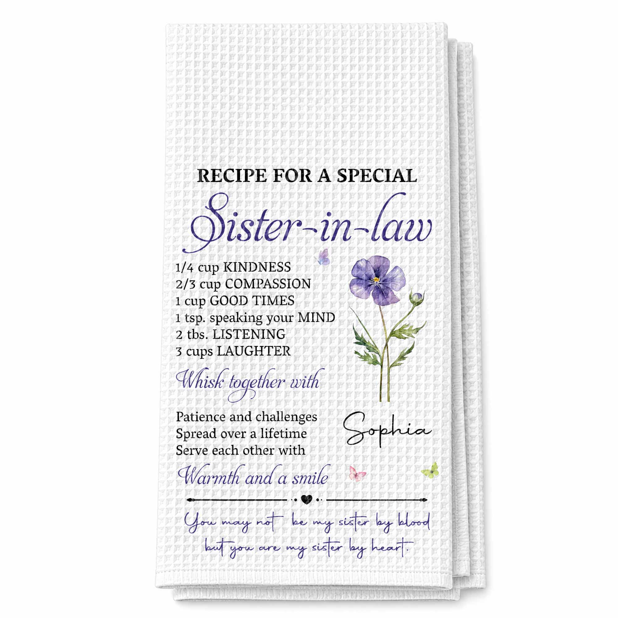Personalized Kitchen Towel Recipe for Sister-in-law Gift Home Kitchen Towel GradoCreations