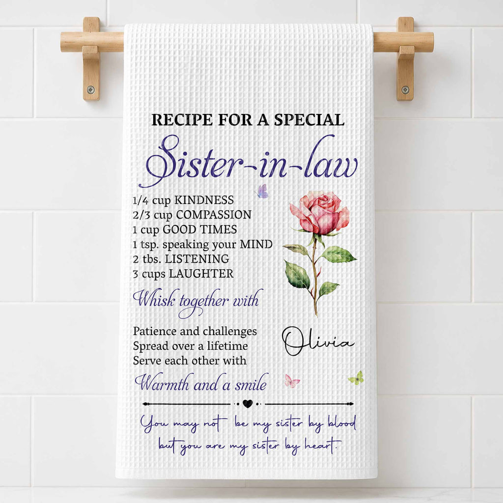 Personalized Kitchen Towel Recipe for Sister-in-law Gift Home Kitchen Towel GradoCreations
