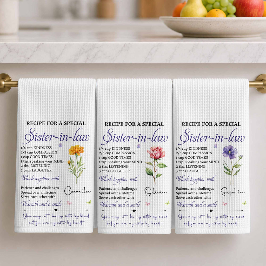 Personalized Kitchen Towel Recipe for Sister-in-law Gift Home Kitchen Towel GradoCreations