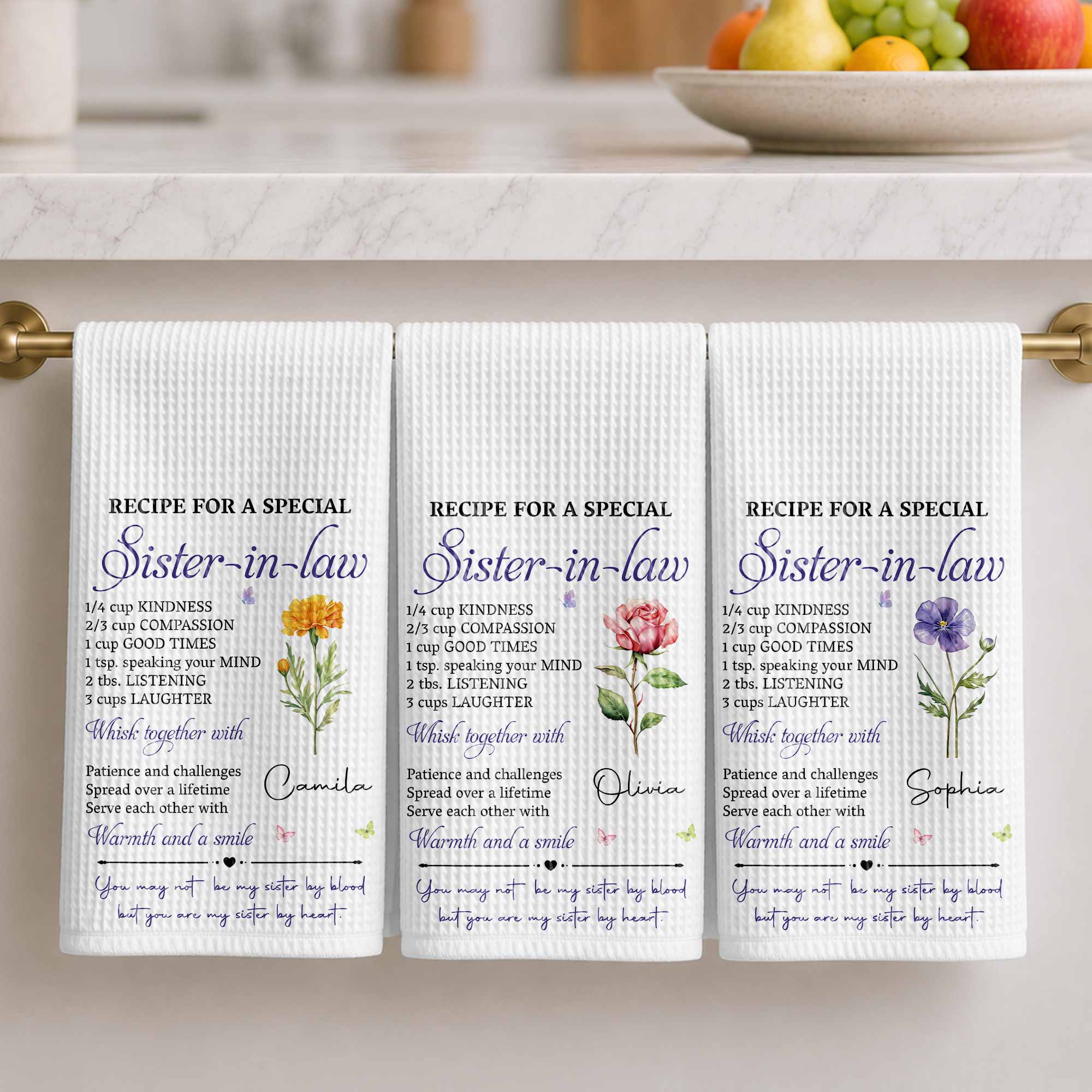 Personalized Kitchen Towel Recipe for Sister-in-law Gift Home Kitchen Towel GradoCreations