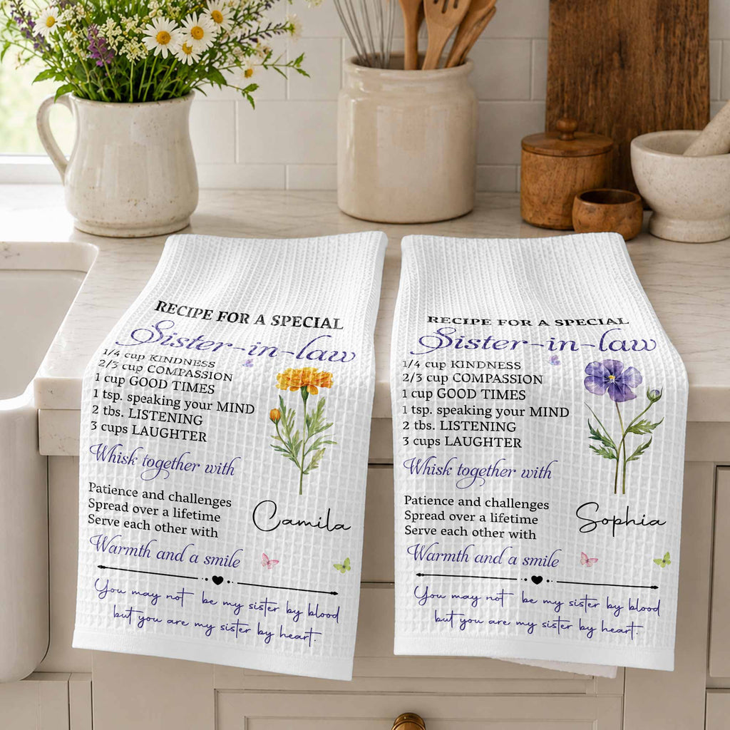 Personalized Kitchen Towel Recipe for Sister-in-law Gift Home Kitchen Towel GradoCreations