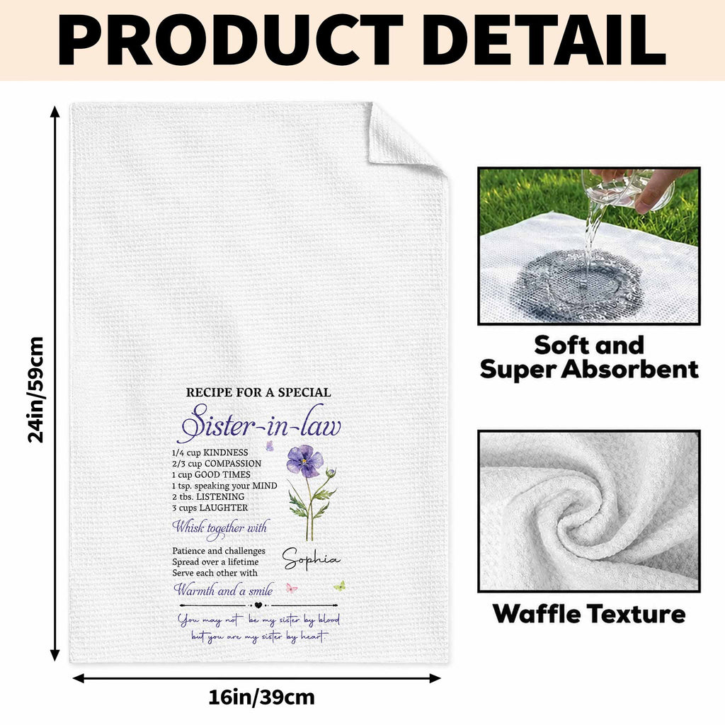 Personalized Kitchen Towel Recipe for Sister-in-law Gift Home Kitchen Towel GradoCreations