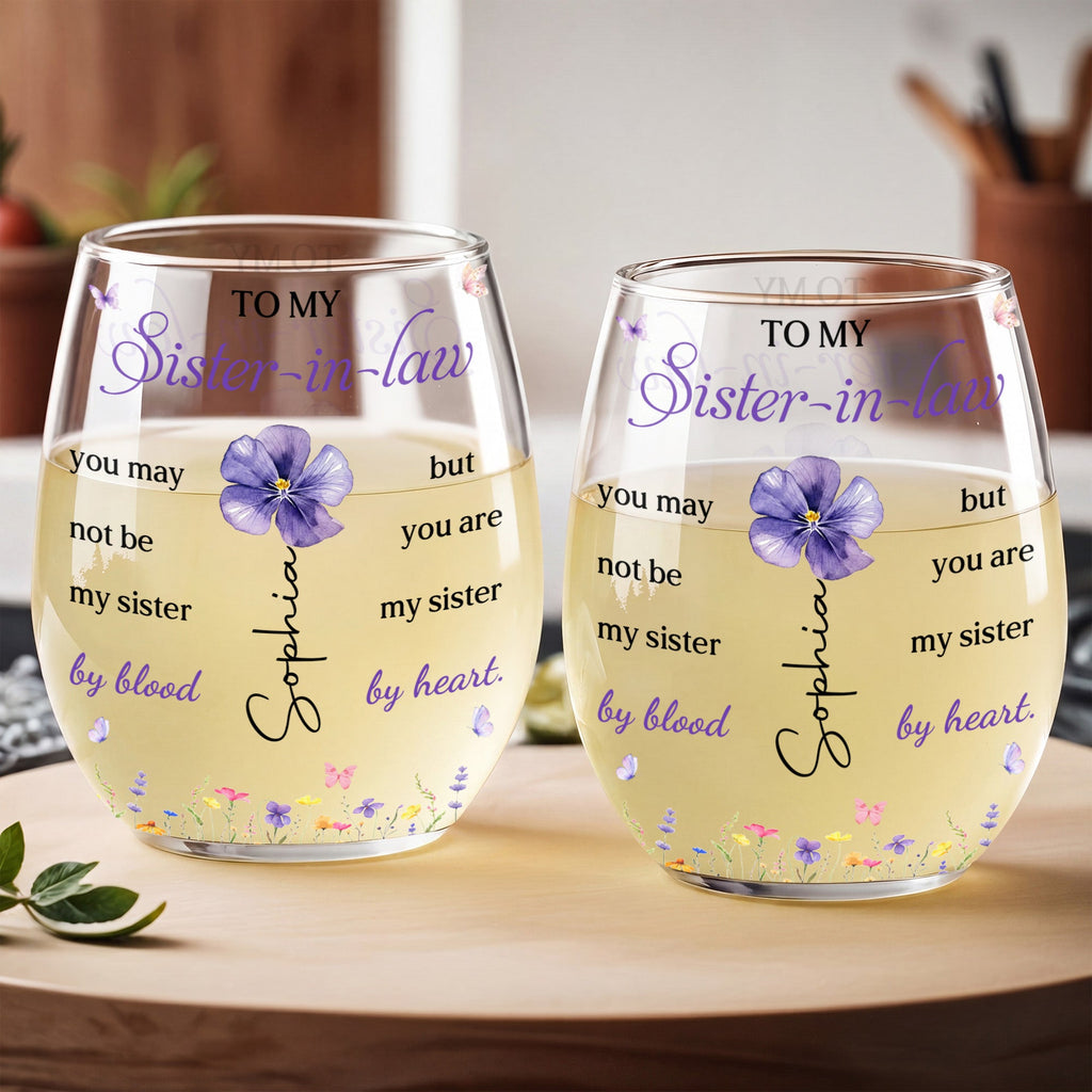 Personalized Stemless Wine Glass Custom Name Gift for Sister-in-Law
