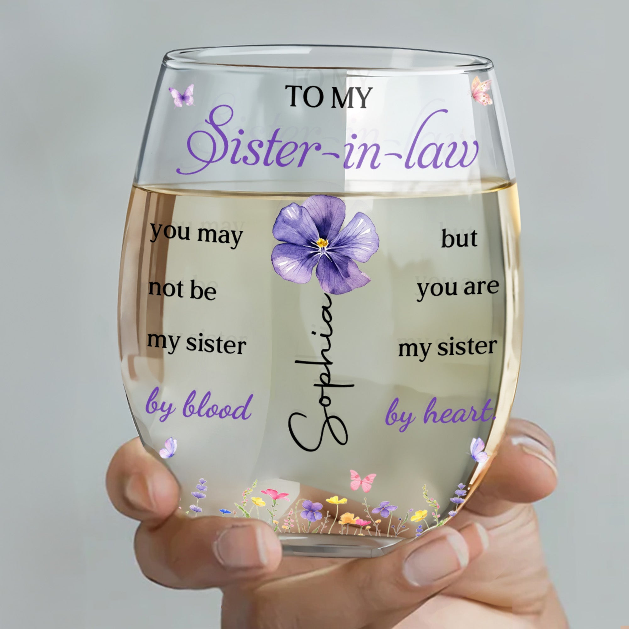 Personalized Stemless Wine Glass Custom Name Gift for Sister-in-Law