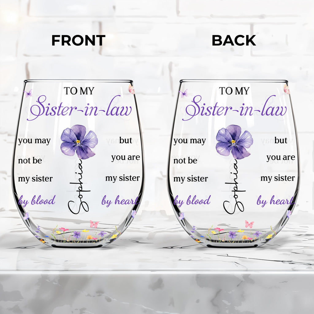 Personalized Stemless Wine Glass Custom Name Gift for Sister-in-Law