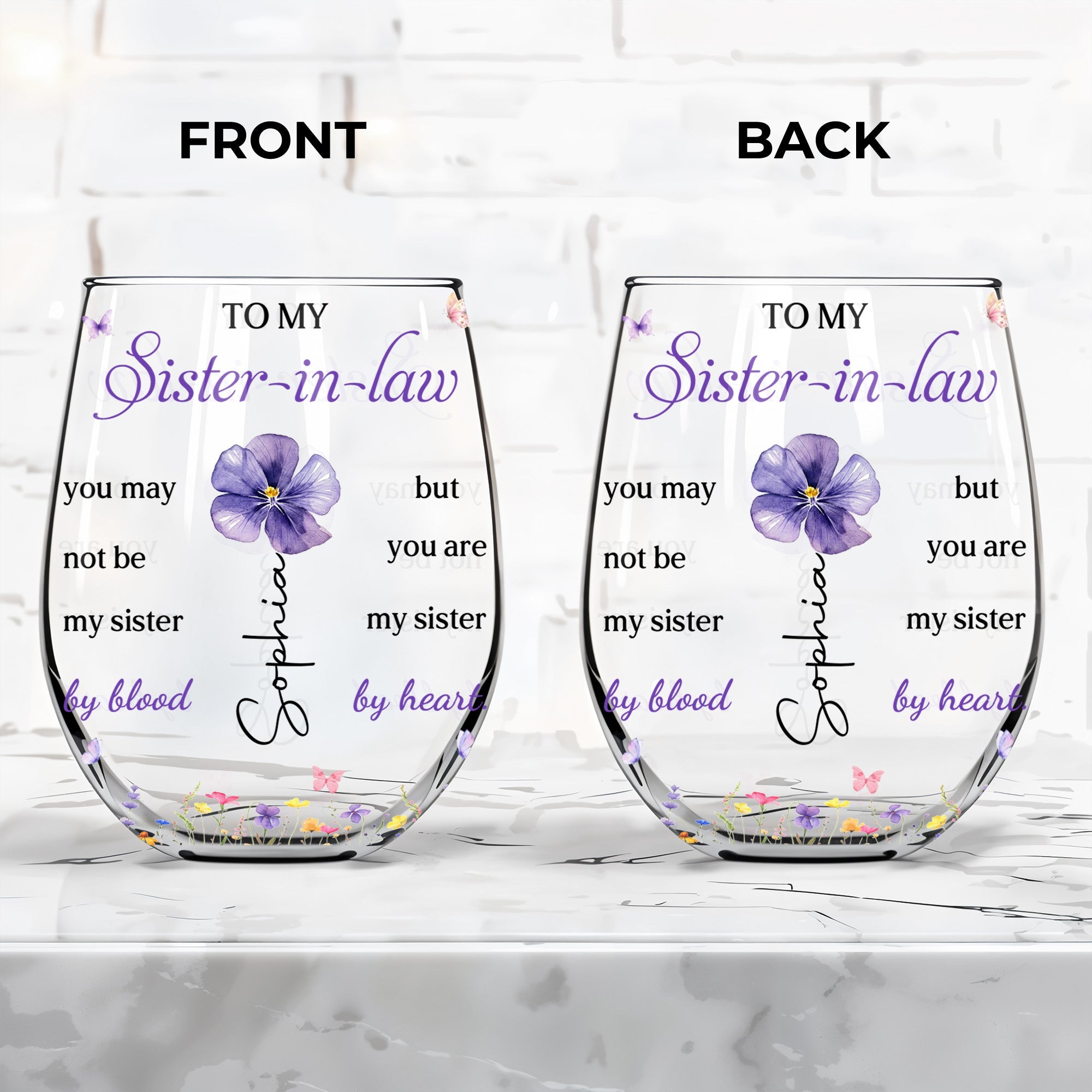 Personalized Stemless Wine Glass Custom Name Gift for Sister-in-Law