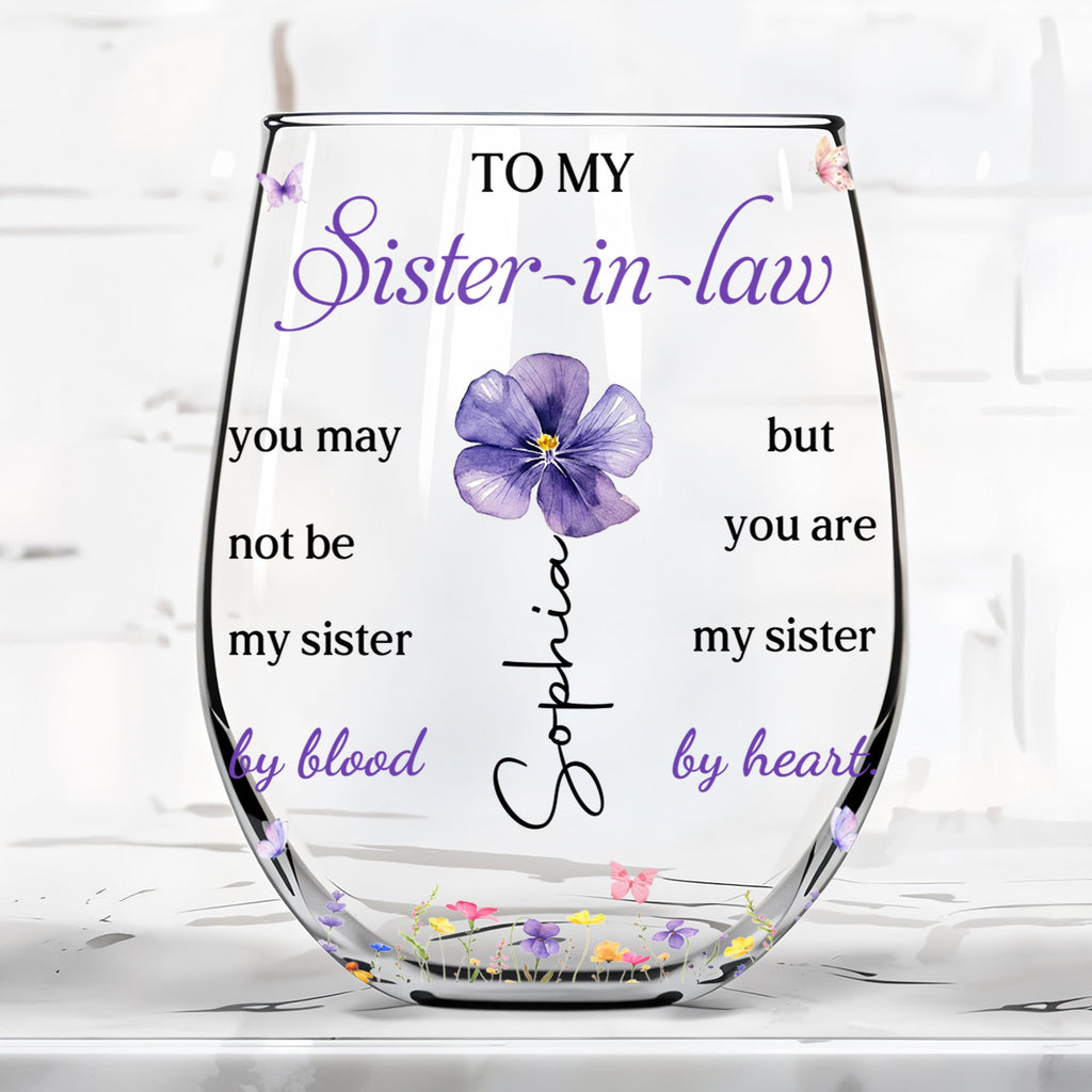 Personalized Stemless Wine Glass Custom Name Gift for Sister-in-Law