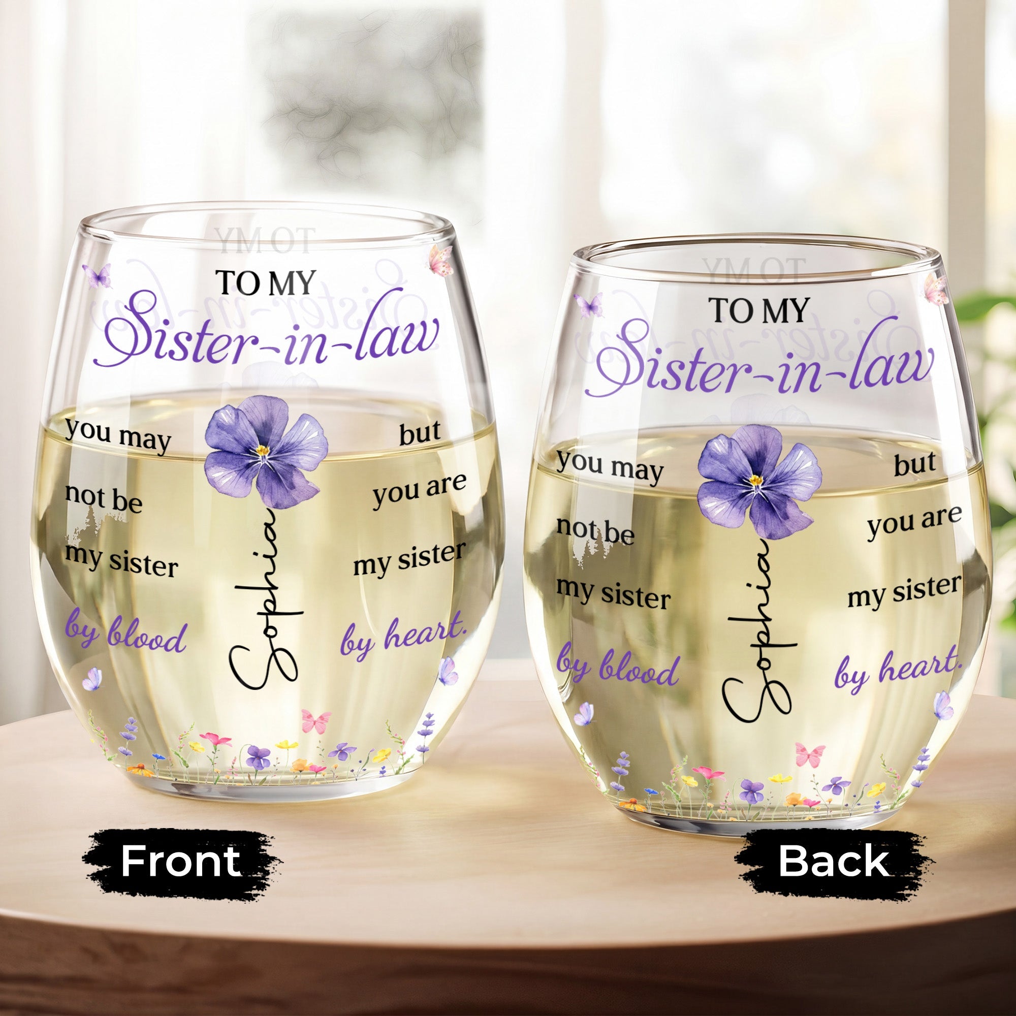Personalized Stemless Wine Glass Custom Name Gift for Sister-in-Law