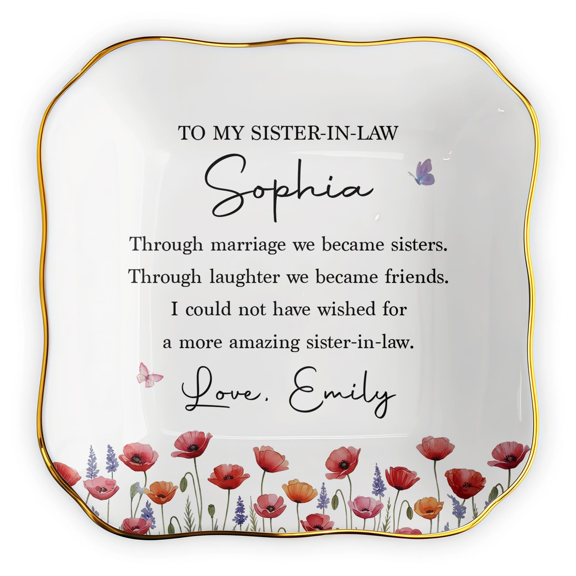 Personalized Lace Square Jewelry Dish Custom Birth Flowers Gift for Sister-in-Law