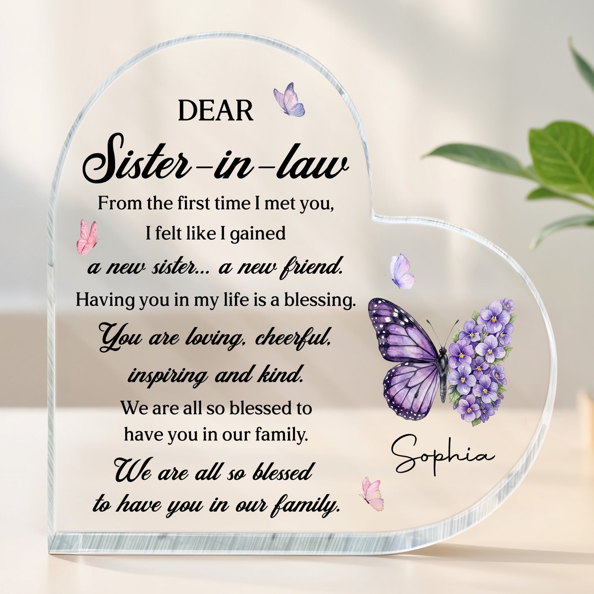 Personalized Acrylic Heart Plaque Gift for Sister-in-Law