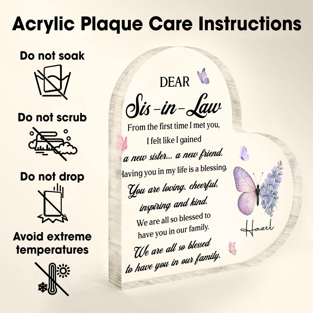 Personalized Acrylic Heart Plaque Gift for Sister-in-Law