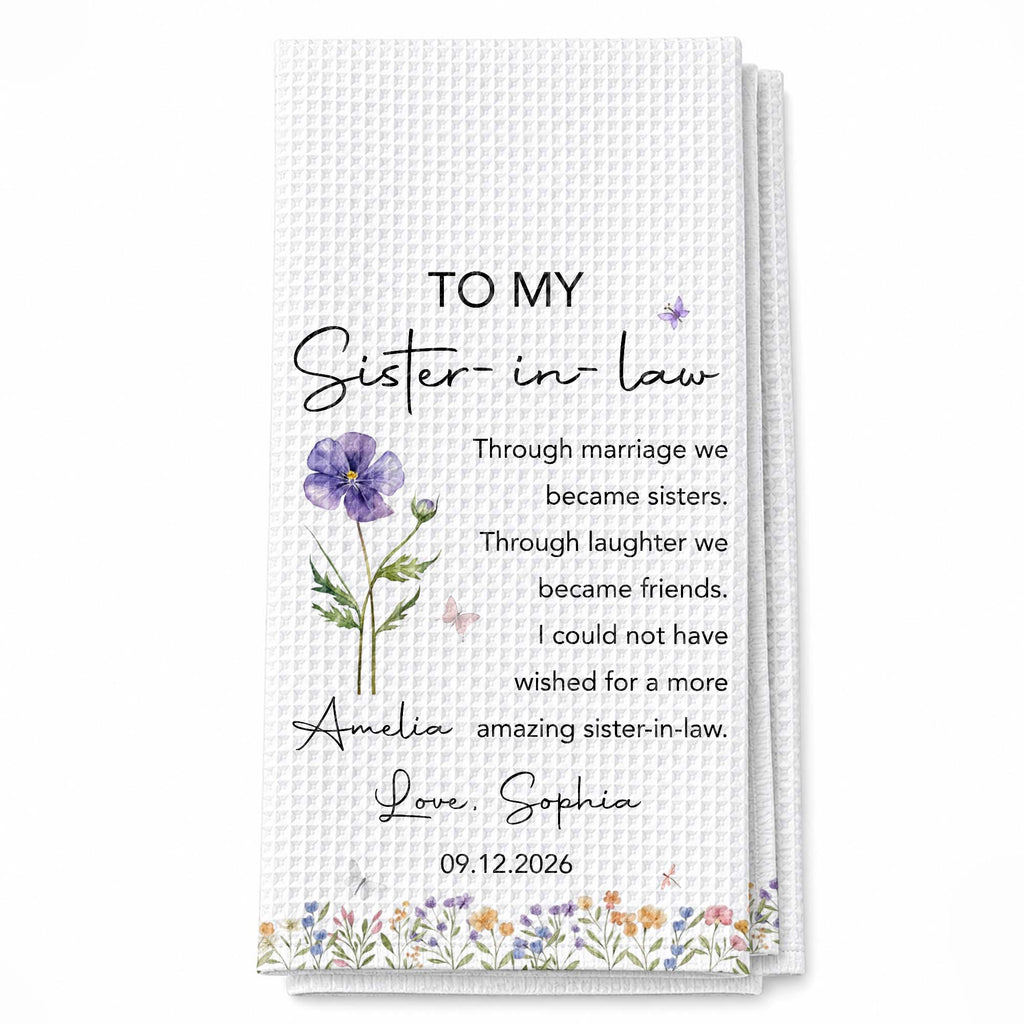 Personalized Kitchen Towel Custom Birth Month Flowers Gift for Sister-in-Law
