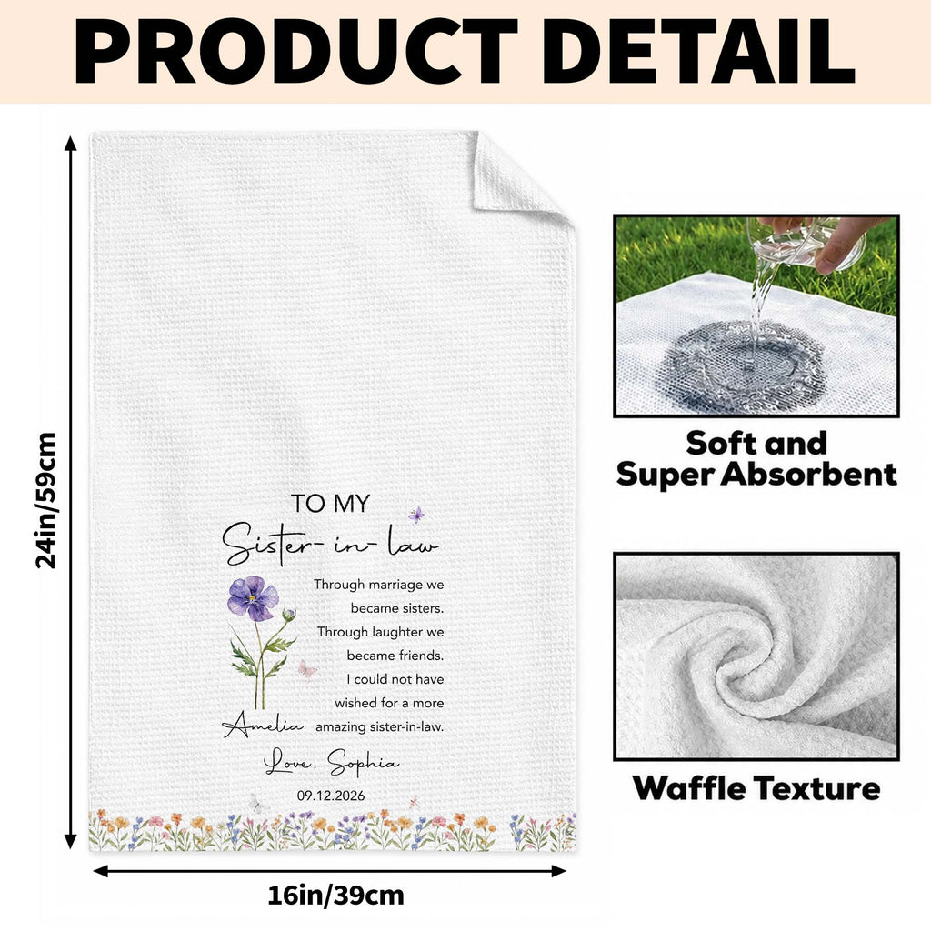 Personalized Kitchen Towel Custom Birth Month Flowers Gift for Sister-in-Law