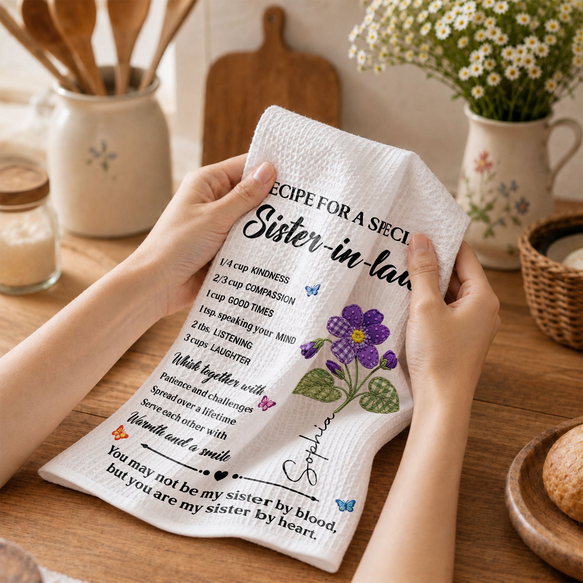 Personalized Kitchen Towel Custom Recipe for Sister-in-Law Gift