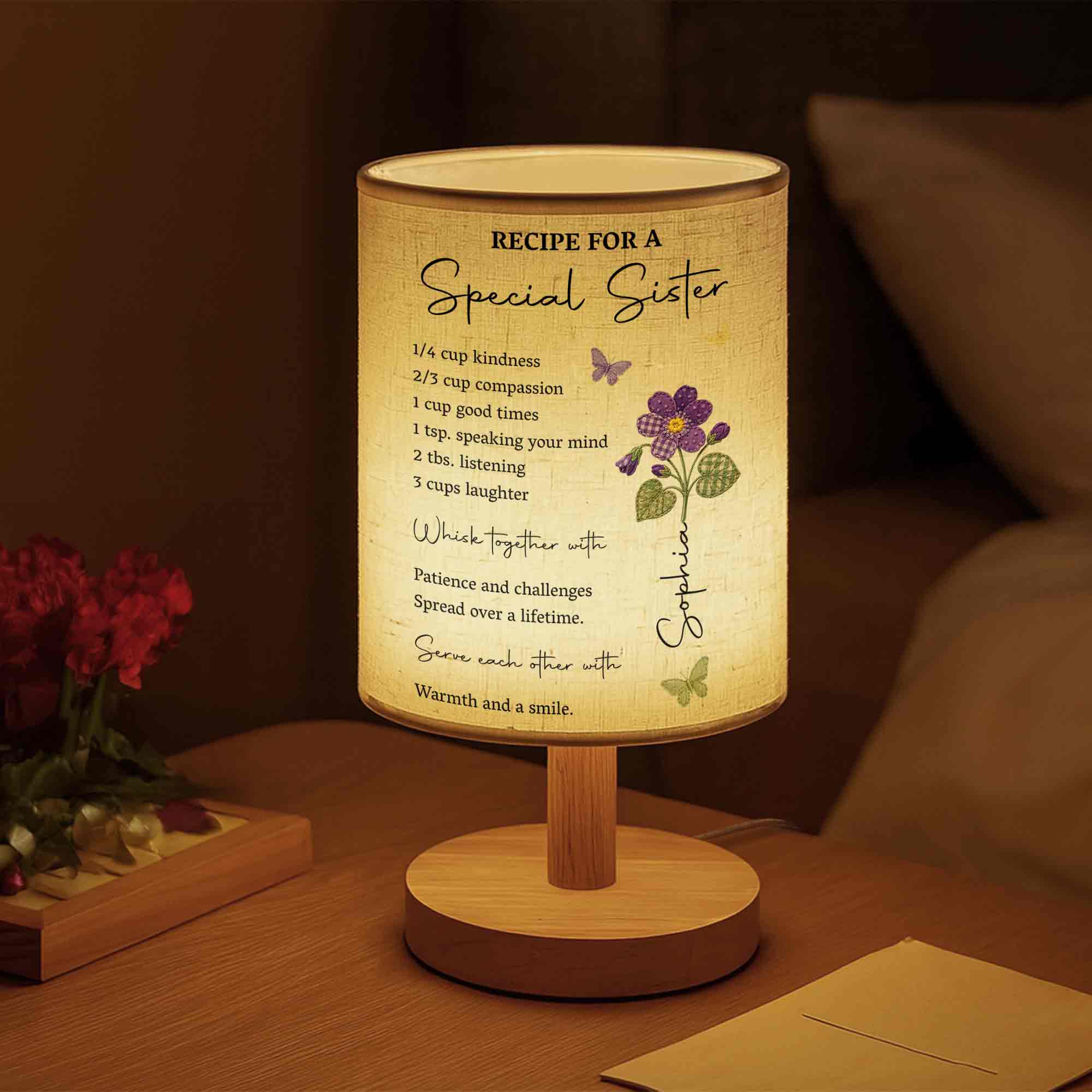 Personalized Fabric Lamp Custom Name Floral Butterfly Gift for Sister Fabric Lamp GradoCreations