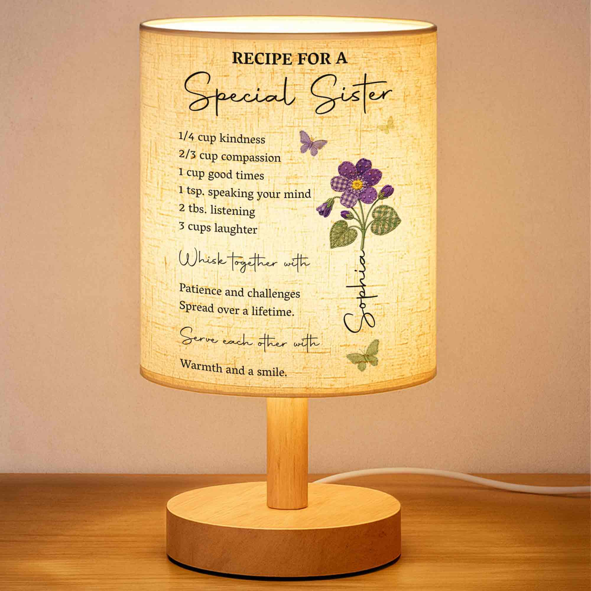 Personalized Fabric Lamp Custom Name Floral Butterfly Gift for Sister Fabric Lamp GradoCreations