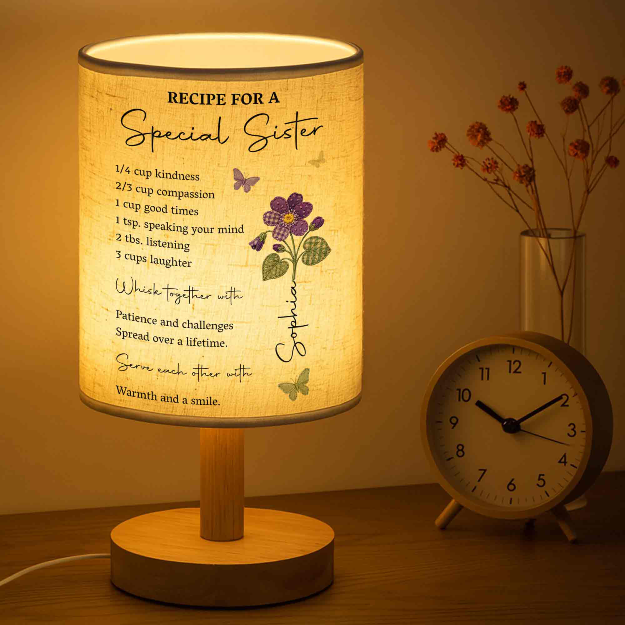 Personalized Fabric Lamp Custom Name Floral Butterfly Gift for Sister Fabric Lamp GradoCreations