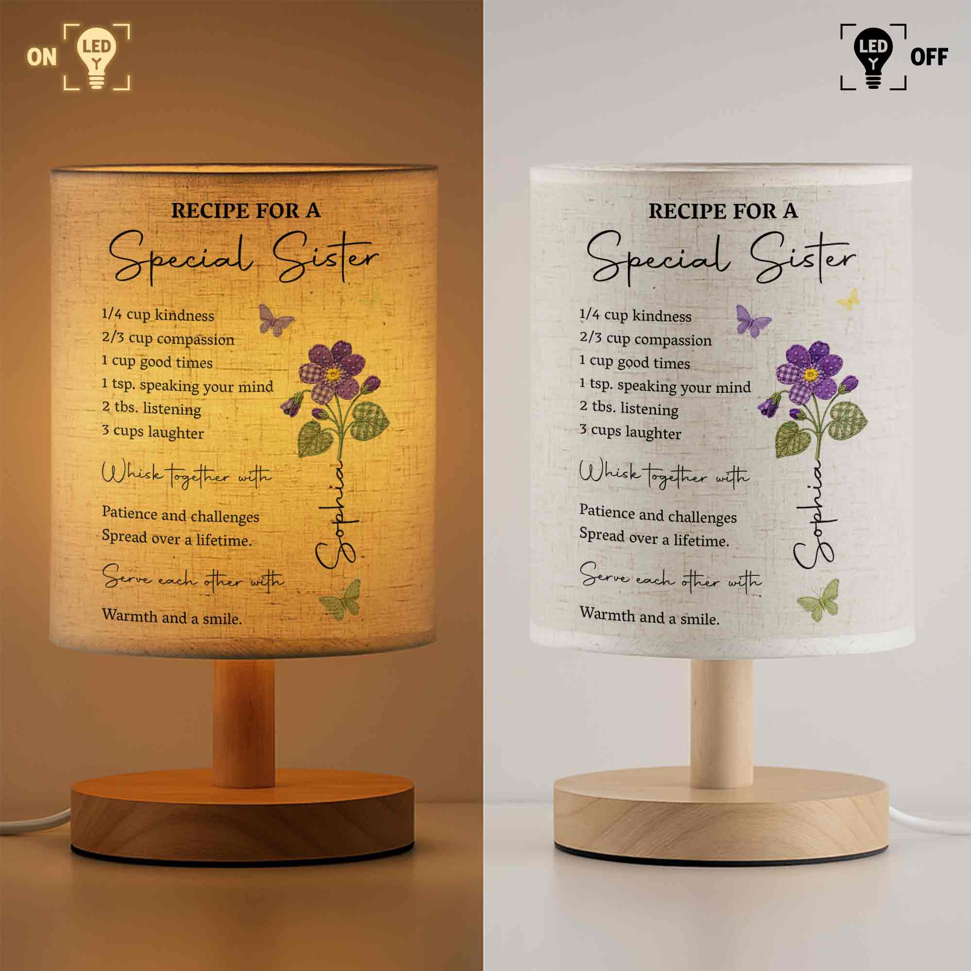 Personalized Fabric Lamp Custom Name Floral Butterfly Gift for Sister Fabric Lamp GradoCreations