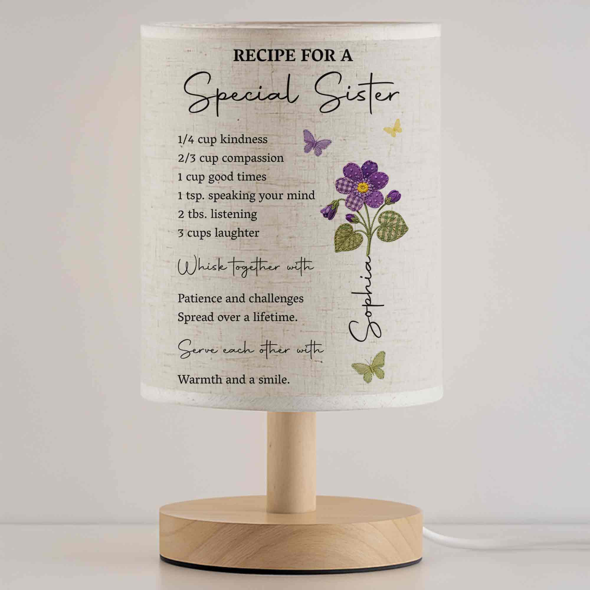 Personalized Fabric Lamp Custom Name Floral Butterfly Gift for Sister Fabric Lamp GradoCreations