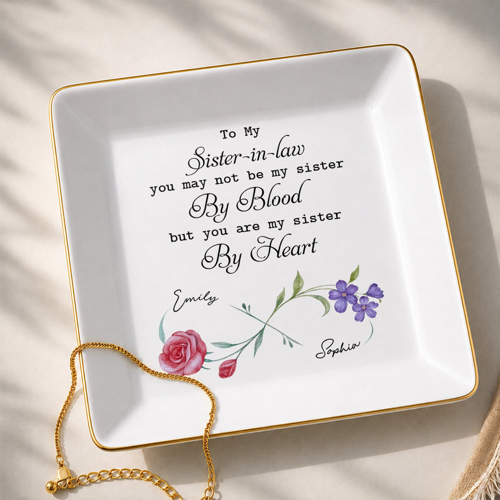 Personalized Birth Month Flowers Jewelry Dish Gift for Sister-in-Law