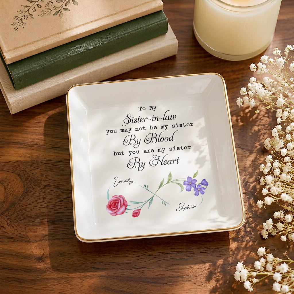 Personalized Birth Month Flowers Jewelry Dish Gift for Sister-in-Law