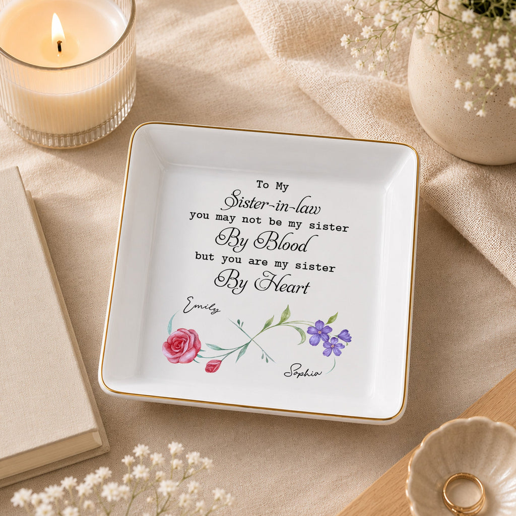 Personalized Birth Month Flowers Jewelry Dish Gift for Sister-in-Law