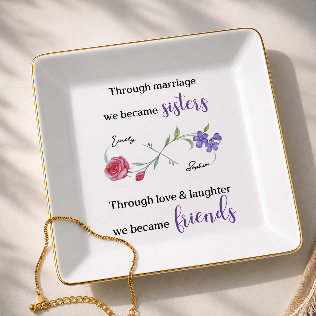 Personalized Floral Infinity Symbol Jewelry Dish Gift for Sister