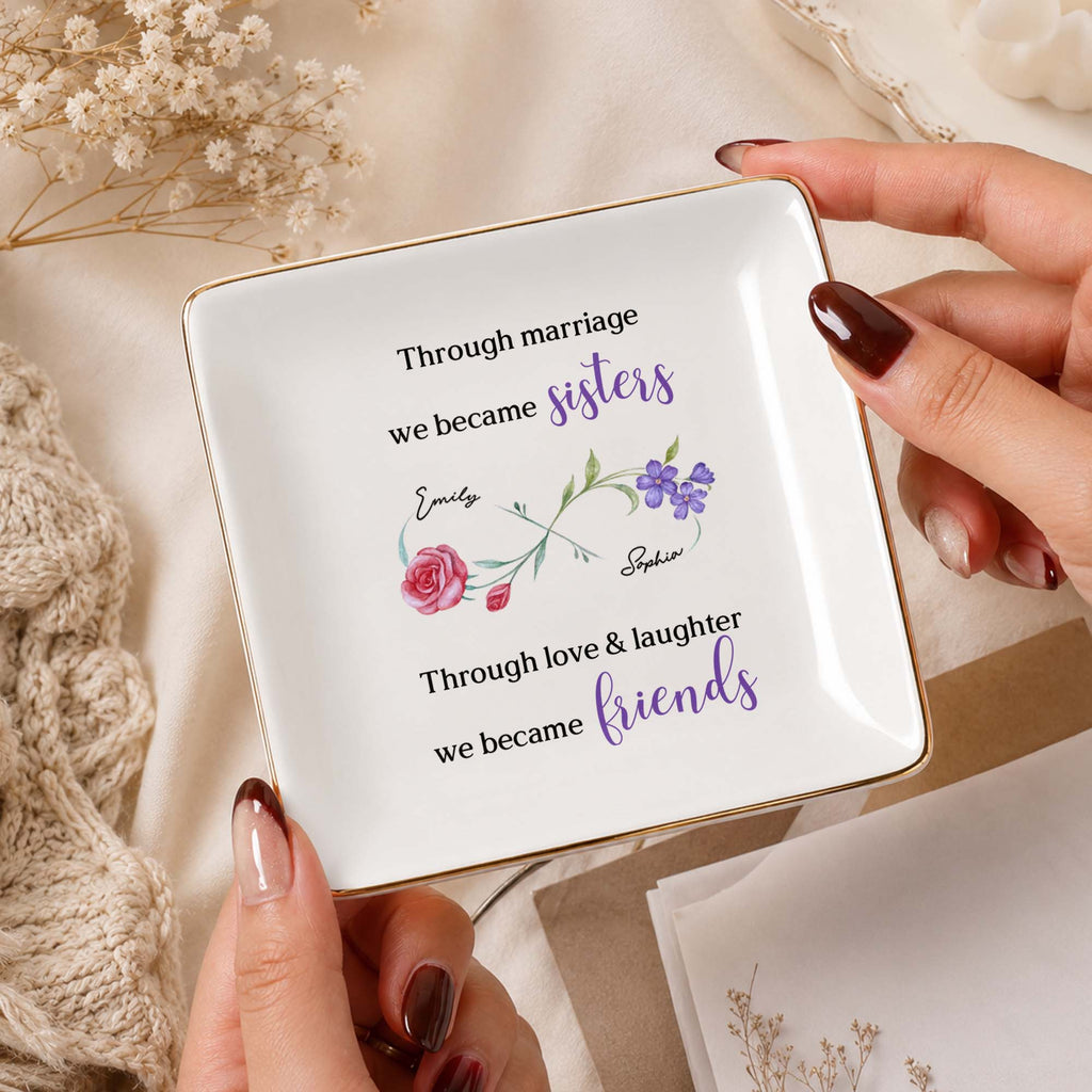 Personalized Floral Infinity Symbol Jewelry Dish Gift for Sister