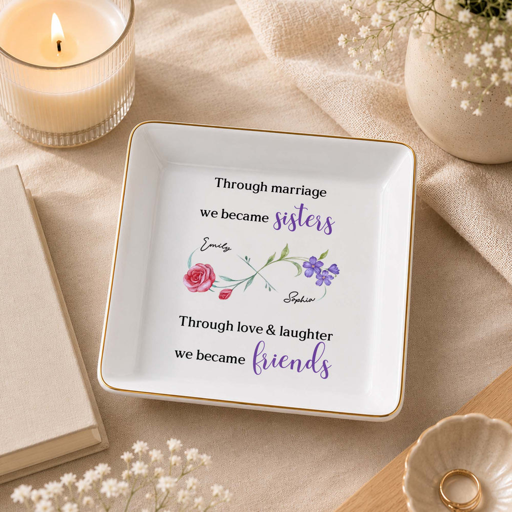 Personalized Floral Infinity Symbol Jewelry Dish Gift for Sister
