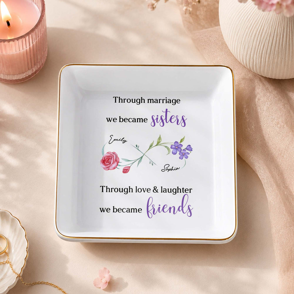 Personalized Floral Infinity Symbol Jewelry Dish Gift for Sister