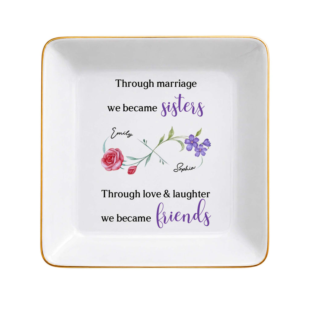 Personalized Floral Infinity Symbol Jewelry Dish Gift for Sister