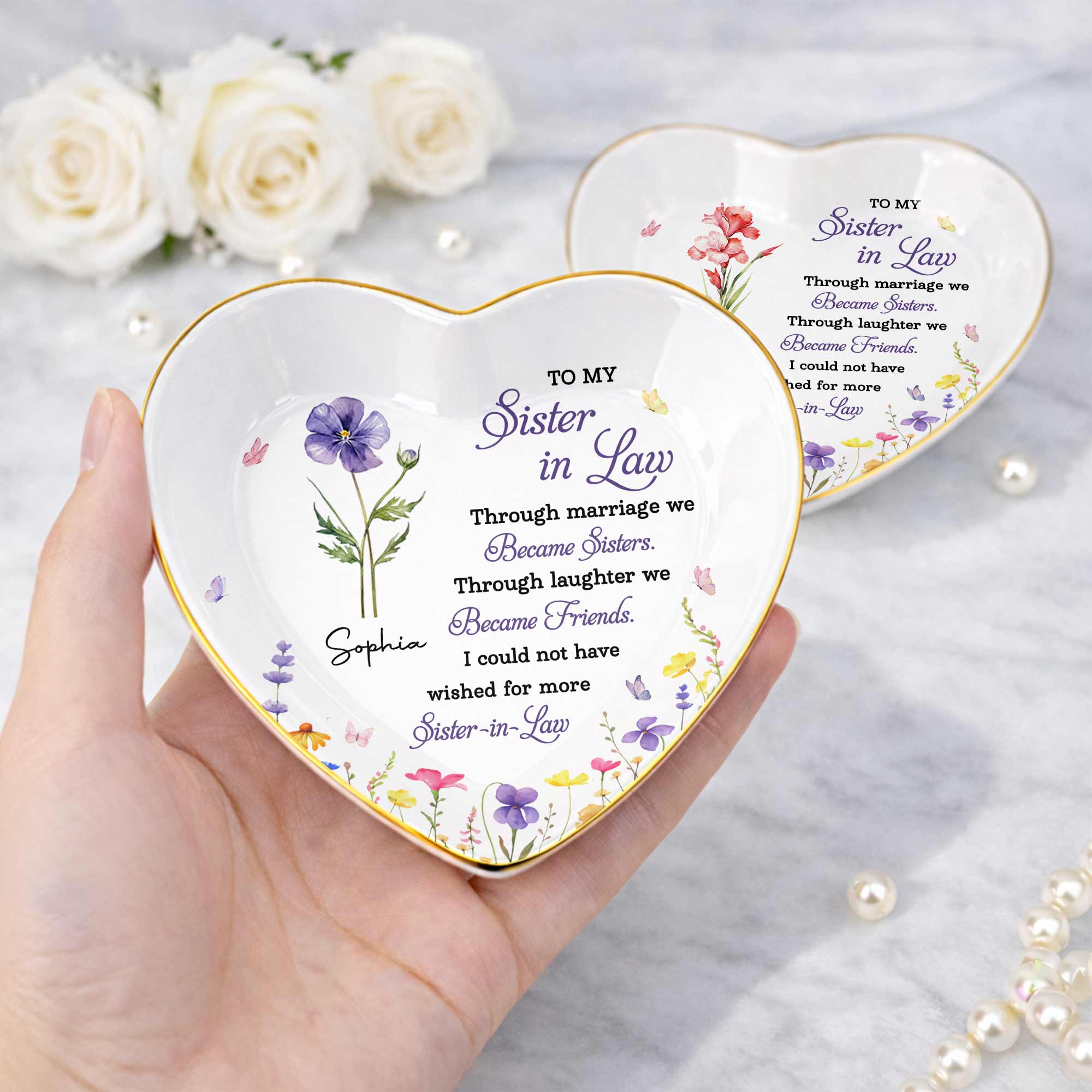 Personalized Heart Jewelry Dish Custom Name Gift for Sister Heart Jewelry Dish GradoCreations